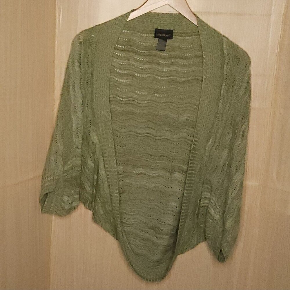 Lane Bryant Green Striped Open Lightweight Sweater Shawl Cardigan 14-20